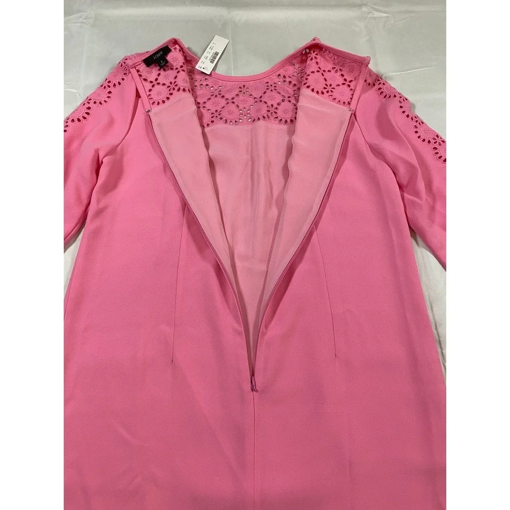 J. Crew NWT Pink Eyelet Lace Yoke Long Sleeve Shift Dress Womens 2 Valentine NEW